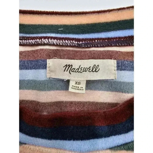 Madewell Women's Size XS 70s Style Striped Velour Crewneck - Picture 3 of 6